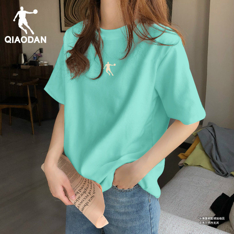 乔丹短袖T恤女夏季新款宽松大码情侣上衣半袖女装纯色休闲运动服