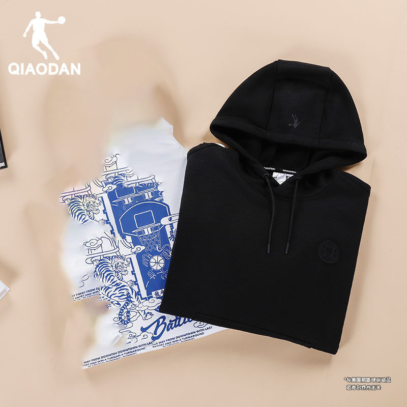 乔丹卫衣男冬季新款加绒保暖连帽套头衫加厚宽松长袖国潮运动上衣