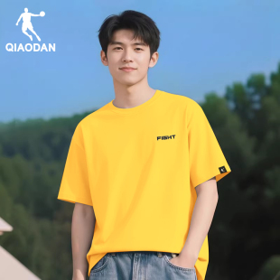 乔丹短袖T恤男士2026夏季新款青少年黄色棉质体恤男装休闲运动服