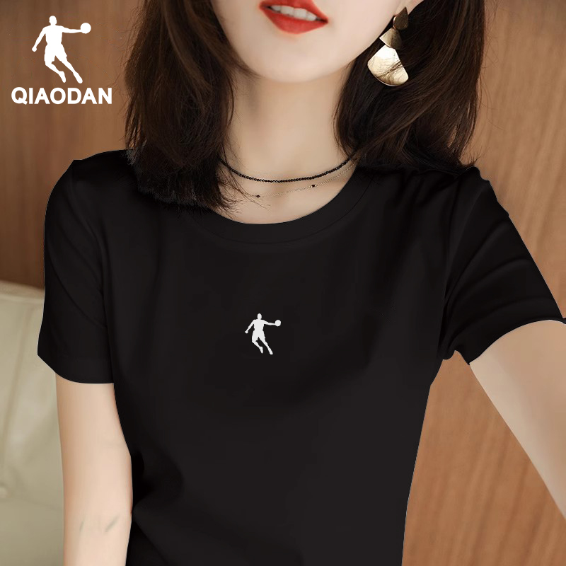 乔丹短袖t恤女装休闲棉体恤2025夏季新款黑色半袖女款运动服上衣