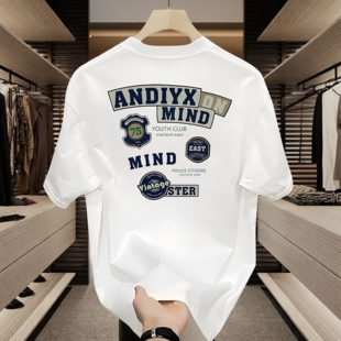 夏季重磅纯棉ins潮牌街头圆领上衣美式痞帅短袖正肩T恤青少年男款