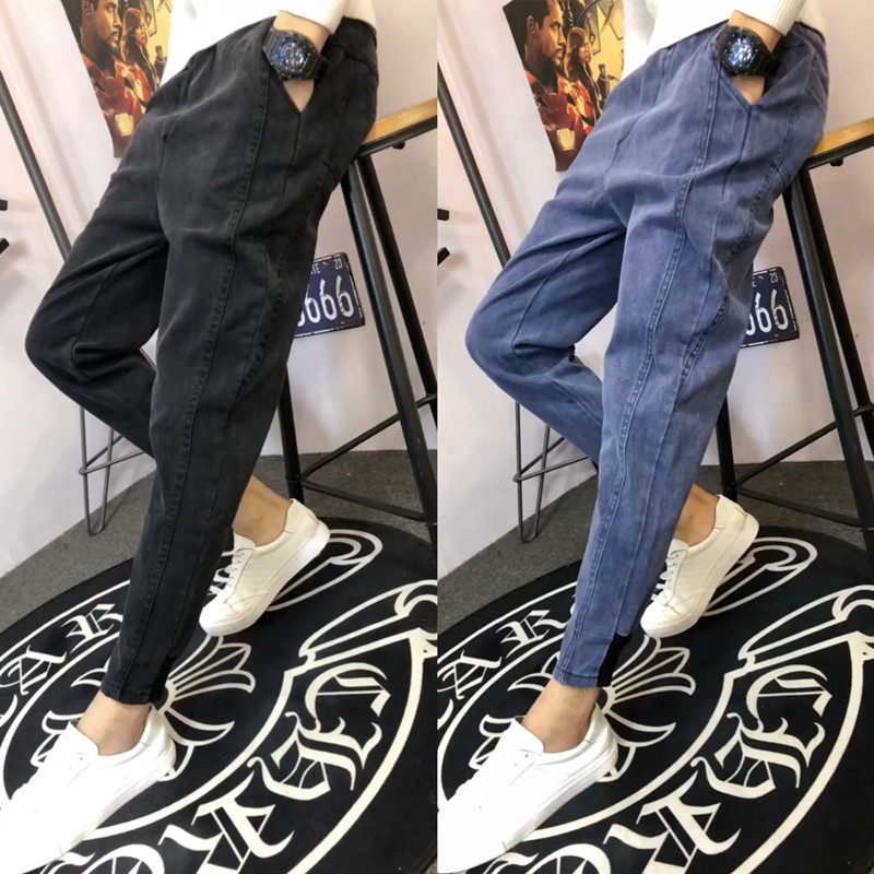 秋冬季男士牛仔裤加绒韩版修身小脚裤青少年休闲裤百搭束脚九分裤