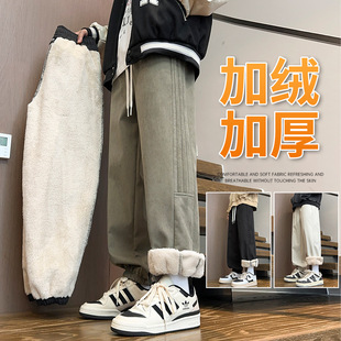 麂皮颗粒绒毛束脚裤子男士冬季新款潮牌男士宽松休闲裤加厚保暖裤