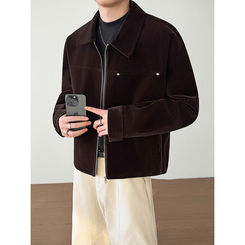 模特图~抖音琥珀夹克简约老钱丝绒外套YJ6006/P125，男装夹克，电商B331