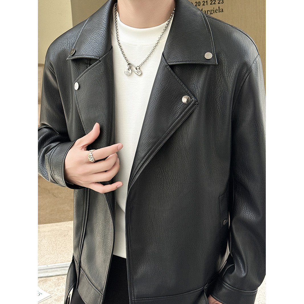 模特图~春季新款斜拉链pu皮夹克机车服外套K8820/P128,男装夹克,电商B331