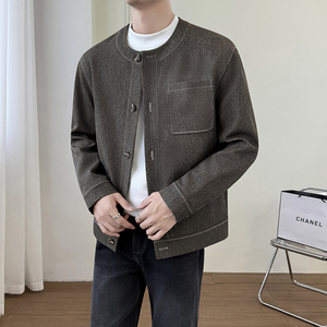 模特图~秋季高品质圆领重磅明线设计夹克外套 K8808/P105图片