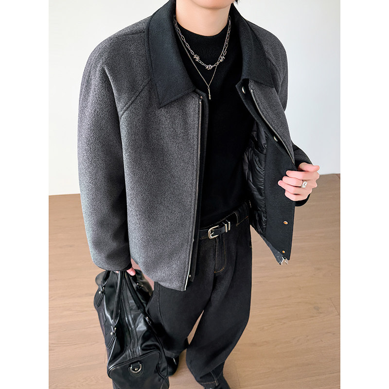 模特图~新标90白鸭绒冬季美式假两件毛呢羽绒服E122/P228,男装羽绒服,电商B331
