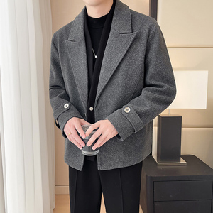 模特图~冬季加棉加厚假两件毛呢夹克外套 FY951/P115图片