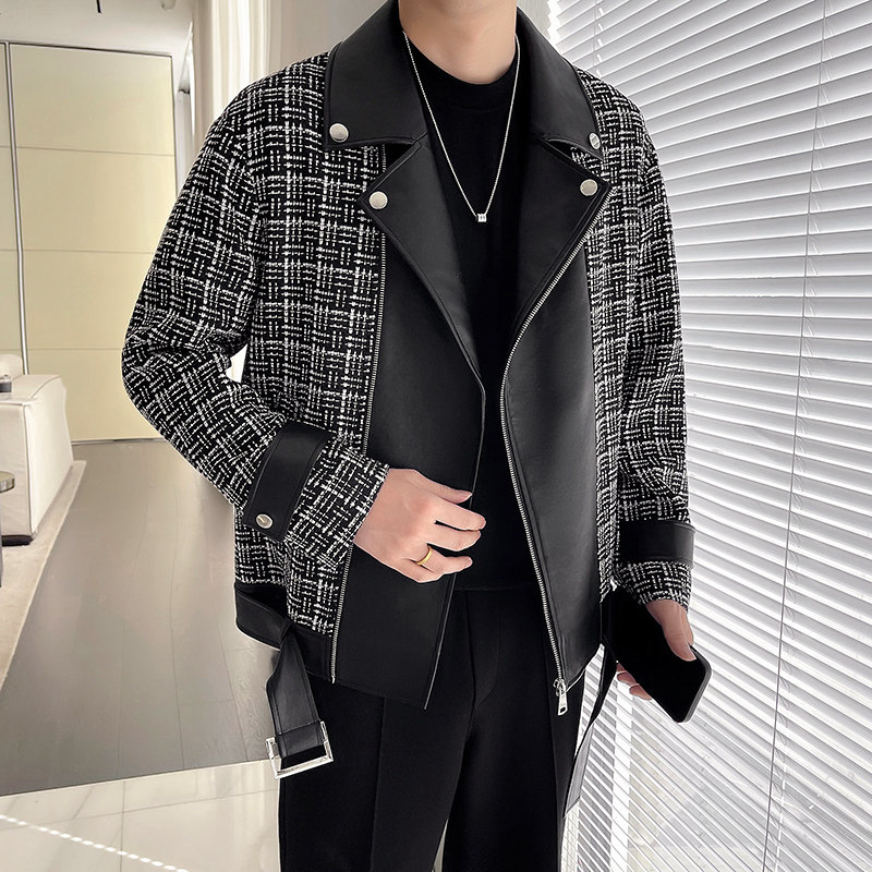 模特图~秋季小香风拼接机车服夹克外套K530/P125,男装夹克,电商B331