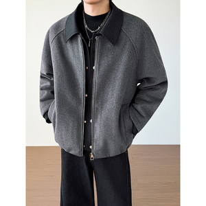 模特图~新标90白鸭绒冬季美式假两件毛呢羽绒服外套 E122/P228图片