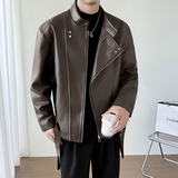 模特图~秋季立领斜拉链设计PU皮夹克外套K8819/P128，男装夹克，电商B331