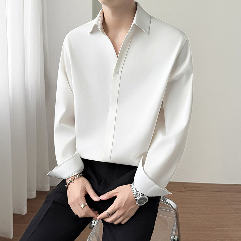 模特图~2026春季V领加厚暗扣设计长袖衬衫CS2203/P50，男装衬衫，电商B331