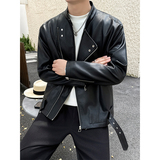 模特图~秋季立领斜拉链设计PU皮夹克外套K8819/P128，男装夹克，电商B331