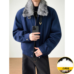 模特图~新标90白鸭绒美式毛领休闲羽绒服外套 E104/P238图片
