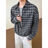 模特图~春季格子套头衬衫假两件卫衣YJ6012/P78，男装衬衫，电商B331