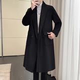 模特图~冬季抖音重磅假两件叠穿过膝毛呢风衣外套FY930/P165，男装风衣，电商B331