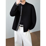 模特图~春季重磅华夫格圆领拼色夹克外套YJ6014/P105，男装夹克，电商B331