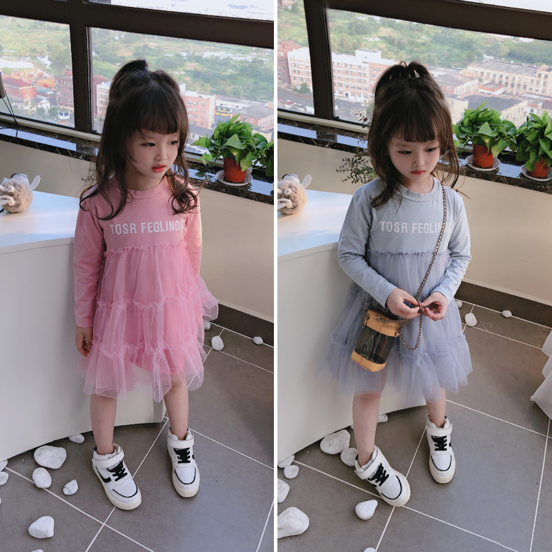 2019春秋季新款 女童宝宝甜美公主裙 中小童拼接纱纱儿童连衣裙有赠品