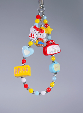 KT猫彩色串珠可爱卡通手机链多巴胺珠饰手工diy包包挂饰钥匙扣