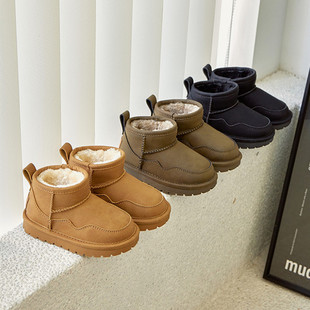 儿童雪地靴2023冬季新款男童防水防滑女童皮面加绒加厚小童洋气潮