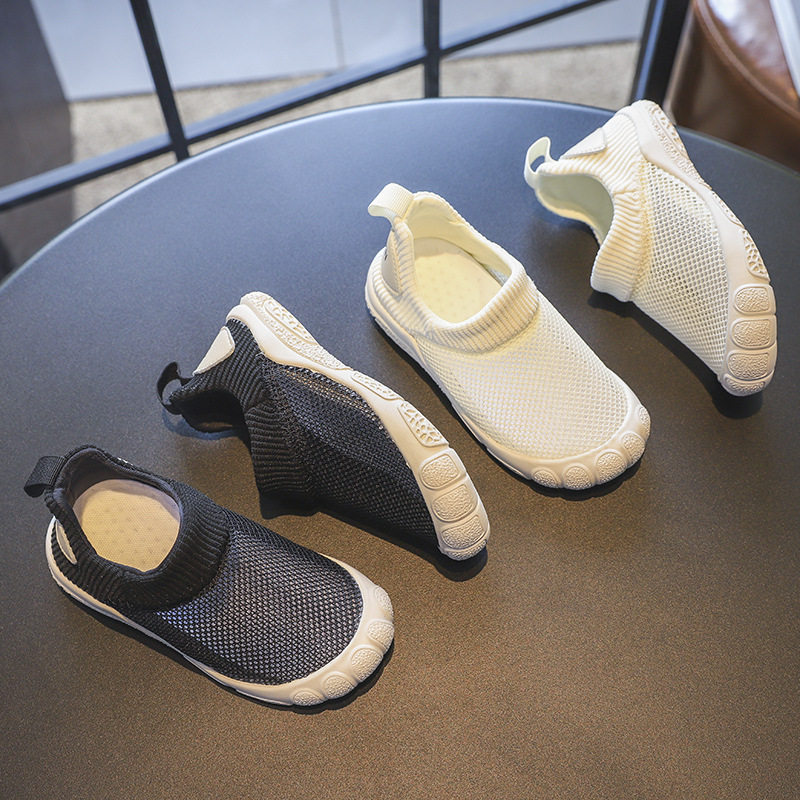 男童网鞋透气网面软底女童一脚蹬幼儿园室内鞋儿童袜子鞋夏小白鞋