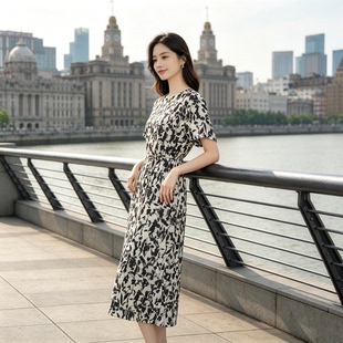 杭州丝绸重磅桑蚕丝真丝连衣裙中年气质妈妈装裙子短袖夏装新款