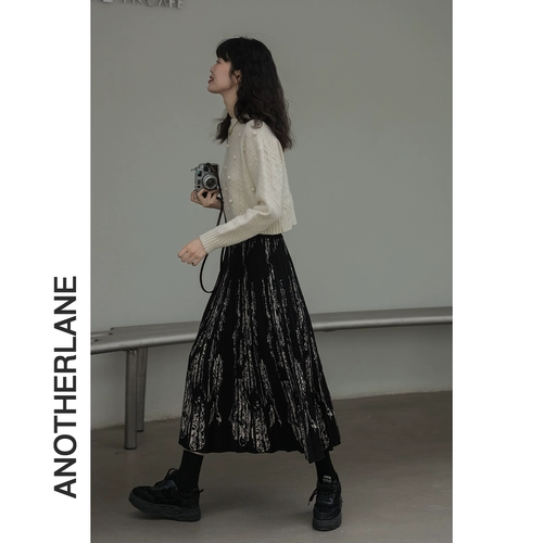 Ретро дизайнерская трикотажная осенняя юбка в складку, тренд сезона, высокая талия