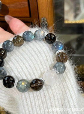 天然灰月光石水晶手链男女款茶晶清冷感手串高级感直播小红书