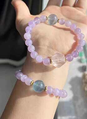 蓝紫色的梦紫水晶粉晶手串