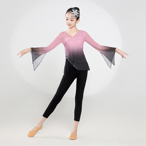 儿童古典练功服女童中国舞演出服少儿民族艺考飘逸纱衣扇子舞蹈服
