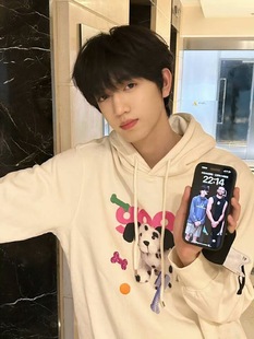 张桂源同款连帽卫衣男女秋冬季斑点狗印花宽松套头加绒外套上衣服