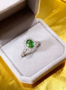 S925银天然透辉石戒指时尚精致宝石精工轻奢小清新百搭女戒