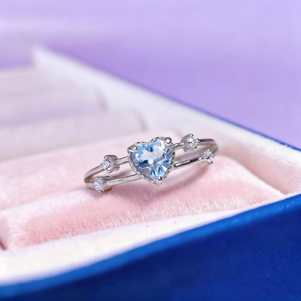 s925银新款托帕石心形戒指女小众设计爱心戒指时尚个性高级感