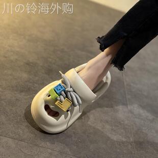 居家防滑厚底踩屎感包头凉拖鞋 新款 女外穿23年夏季 日本GP洞洞拖鞋