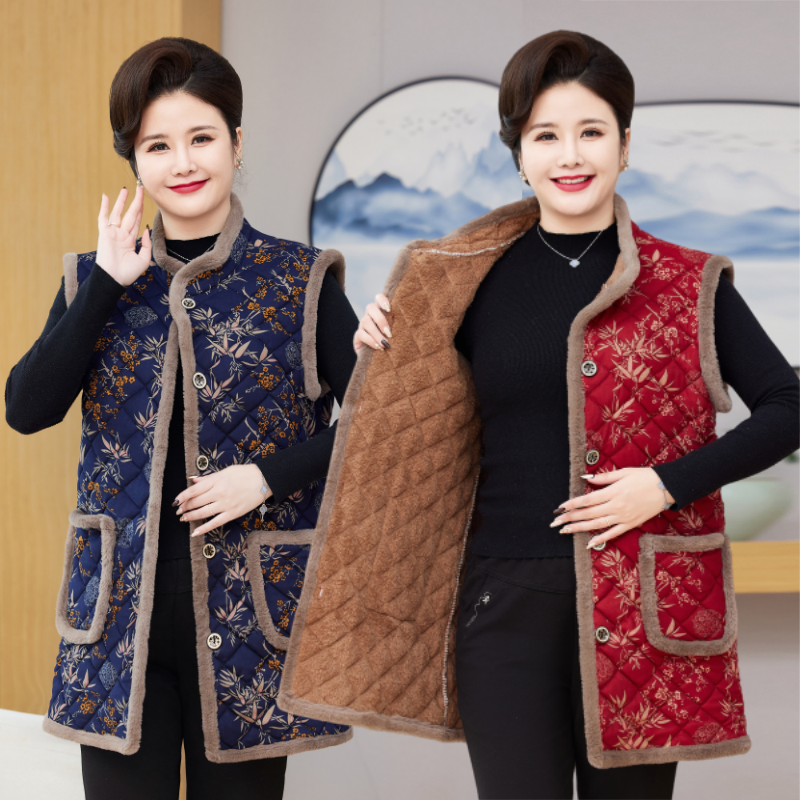 冬季新款中老年女装加绒加厚马甲