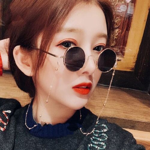 走秀拍摄道具圆形墨镜太阳镜男女款嘻哈凹造型拍照带链条表演装饰