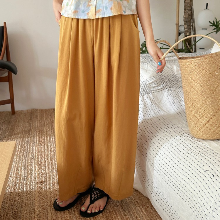 DIGM极简慵懒百搭宽松阔腿亚麻长裤2025春夏松紧腰休闲裤女A60530