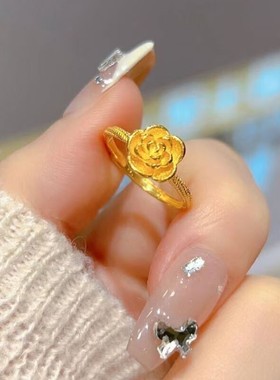 越南沙金玫瑰花开口戒指