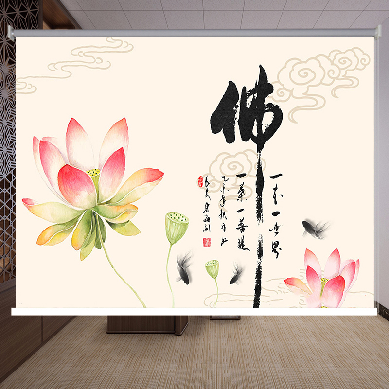 寺院佛堂背景画心经大悲咒遮阳挡