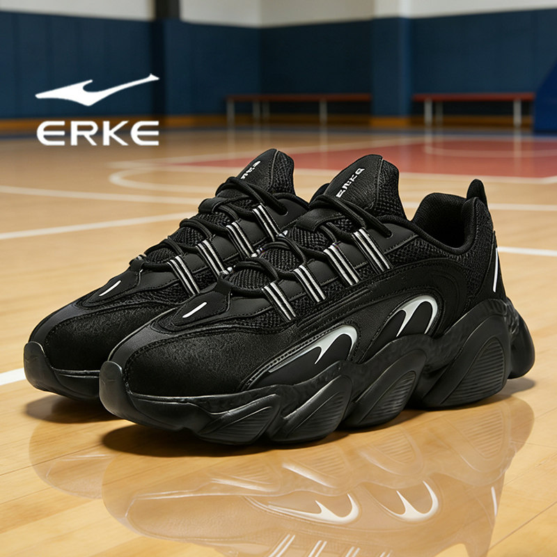 鸿星尔克男鞋软弹减震运动鞋2026春季新款男士黑色轻便潮流休闲鞋