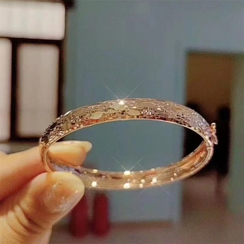 六鑫金店 俄罗斯au585紫金贵妃款手镯 14k彩金点点星光手镯女新品