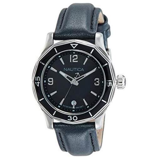 nautica诺帝卡女士手表黑色表盘不锈钢皮表带36mm NAD13538L