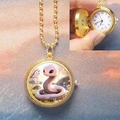 儿童怀表男女学生礼物萌宠生肖蛇项链挂表可旋转生肖蛇年定制照片