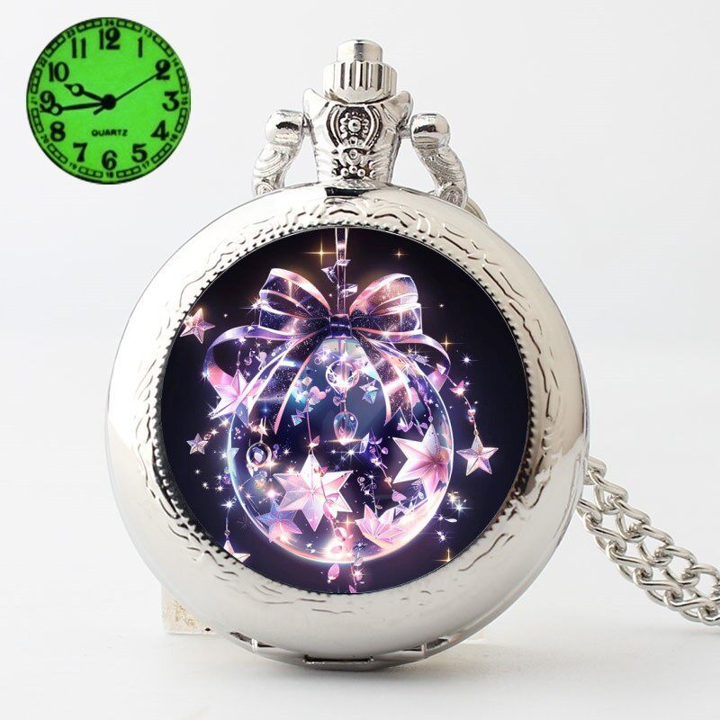新款怀表女孩礼物唯美水晶球蝴蝶节学生用表项链翻盖玻璃表盘小号