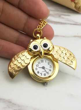 复古猫头鹰卡通怀表项链挂