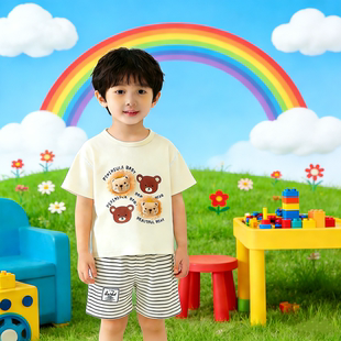 薄款 男女童短袖 纯棉2026款 婴儿夏装 睡衣 宝宝夏季 儿童休闲短裤 套装