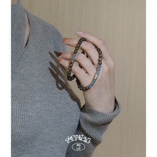 Beirliu 「蔚蓝」原创新中式天然蓝水翡翠阴沉木女款手串手链礼物