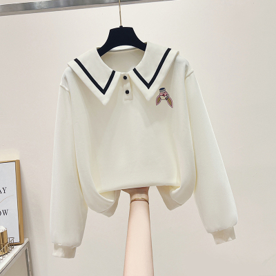 实拍海军领卫衣女2025秋冬新款美式复古设计感加厚小个子减龄上衣