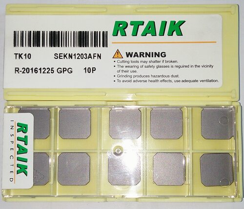 RTAIK TK10 SEKN1203AFN 45度精铣刀片专门用于加工各种铸铁，高硬度铸铁，球墨铸铁，铸铁耐磨件等。