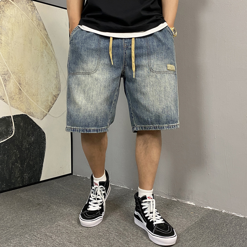 牛仔短裤男夏季薄款中裤潮美式高街青少年帅气男生裤子港风五分裤
